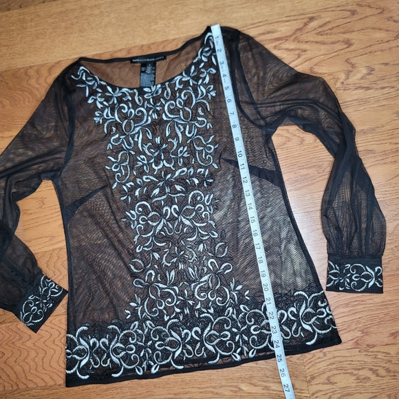 White House Black Market Embroidered Mesh Top Black Size Small - Picture 11 of 12